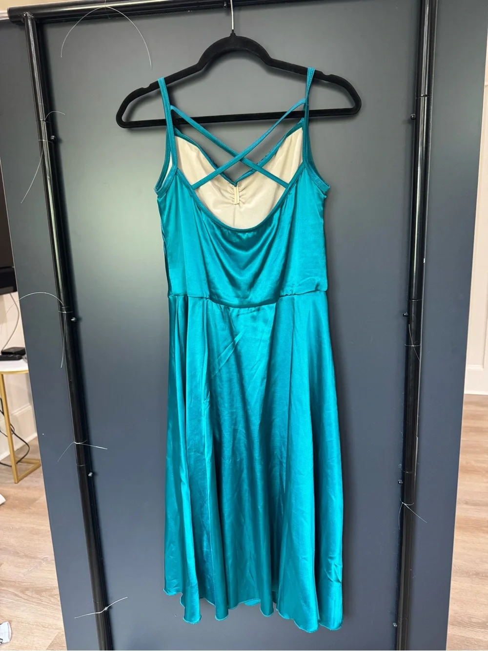 Weissman Teal Satin-Style Strappy Dance Dress